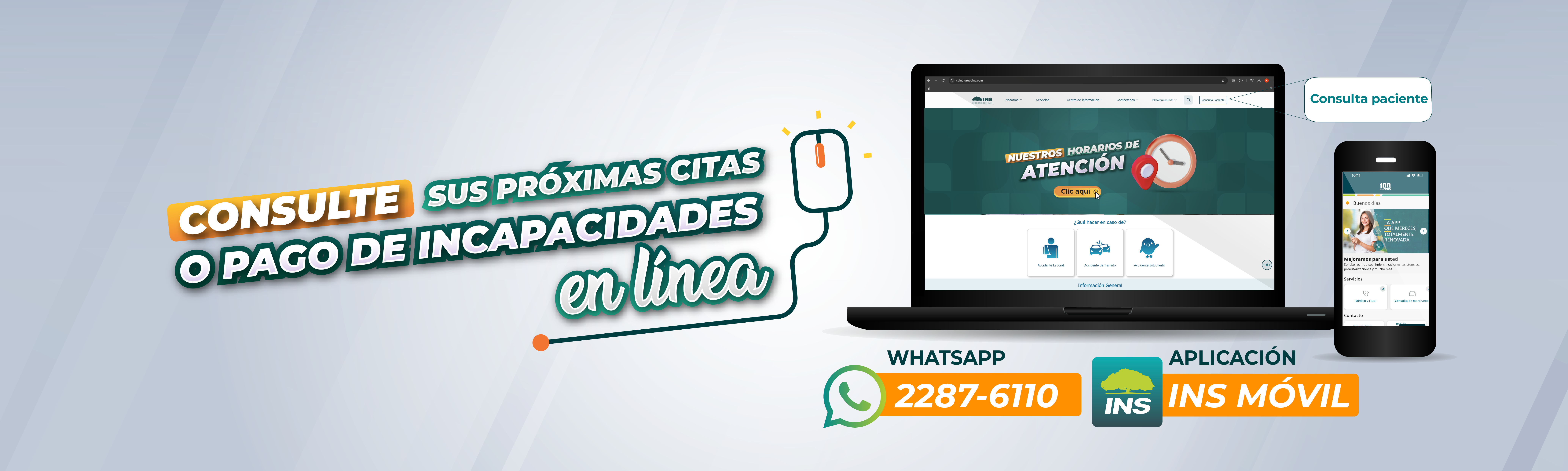 Imagen de una computadora con texto: Consulte sus próximas citas o pago de incapacidades en línea