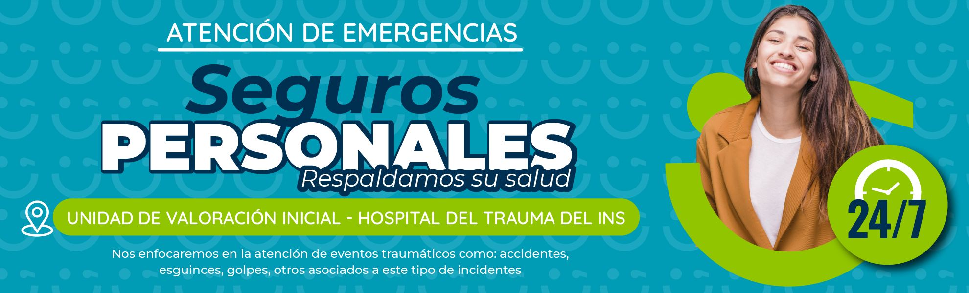 Banner atención de emergencias seguros personales en el Hospital del Trauma